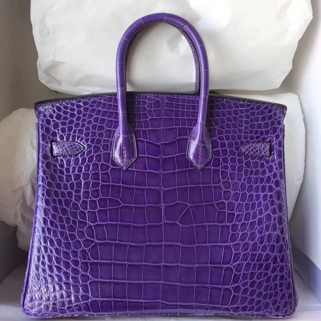 Noble Hermes Alligator Shiny Crocodile Birkin Bag25CM in 5L Ultraviolet