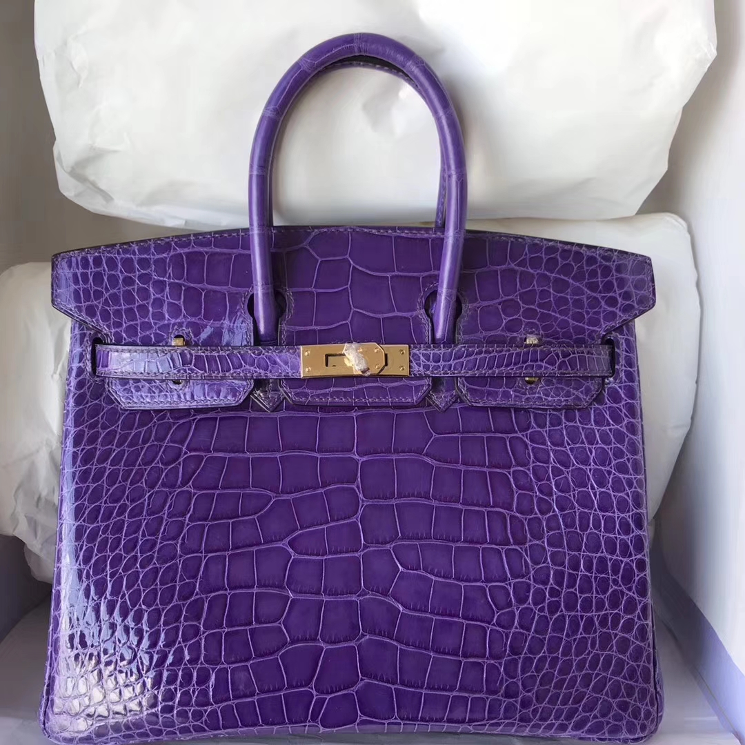 Noble Hermes Alligator Shiny Crocodile Birkin Bag25CM in 5L Ultraviolet