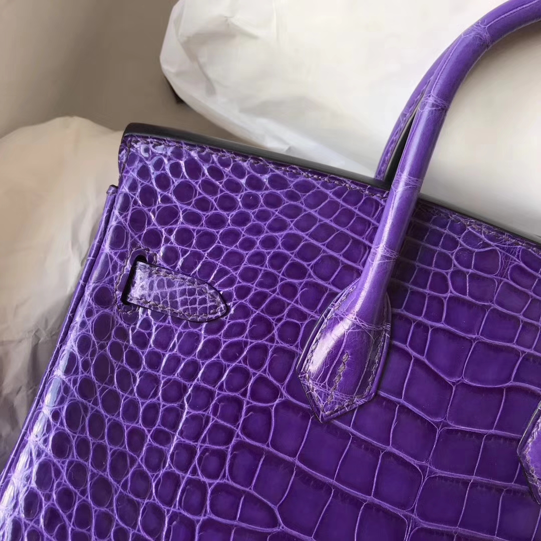 Noble Hermes Alligator Shiny Crocodile Birkin Bag25CM in 5L Ultraviolet