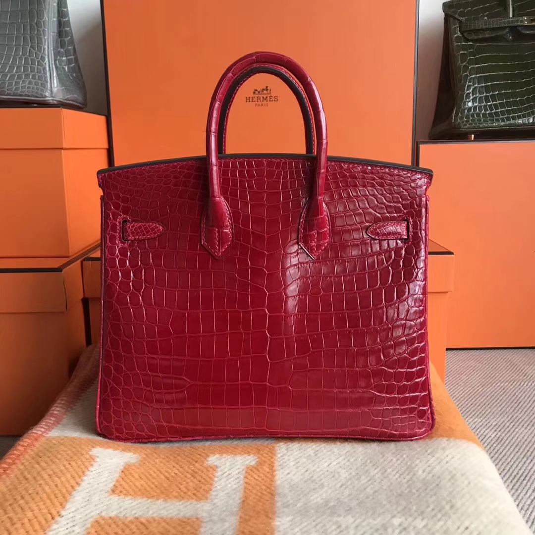 Discount Hermes Q5 Rouge Casaque Shiny Crocodile Leather Birkin25CM Bag