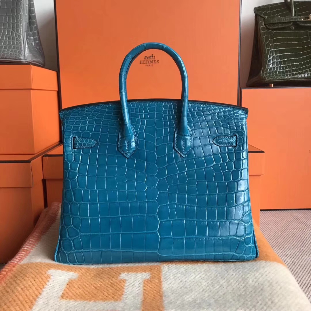 On Sale Hermes Shiny Crocodile Birkin Bag25CM in 7W Blue Izmir
