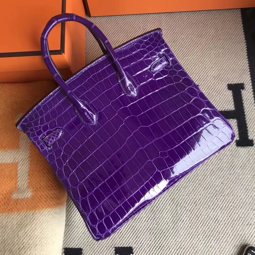 New Arrival Hermes 5L Ultraviolet Shiny Crocodile Leather Birkin25CM Bag