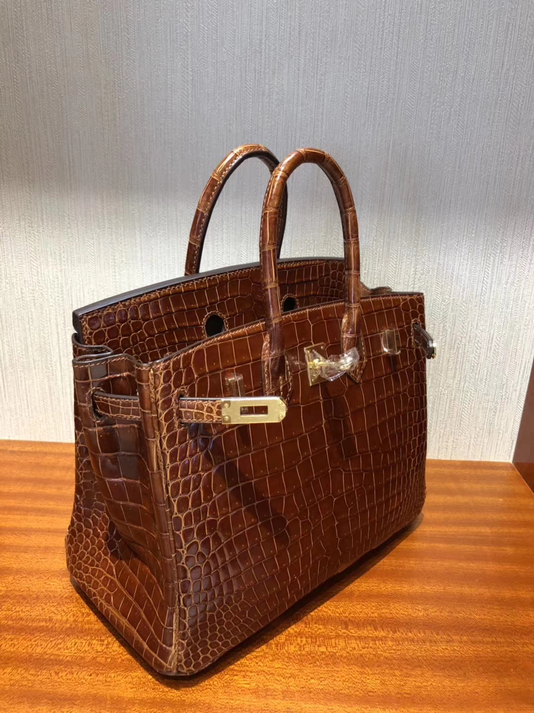 Noble Hermes CK31 Honey Brown Shiny Crocodile Leather Birkin25CM Bag