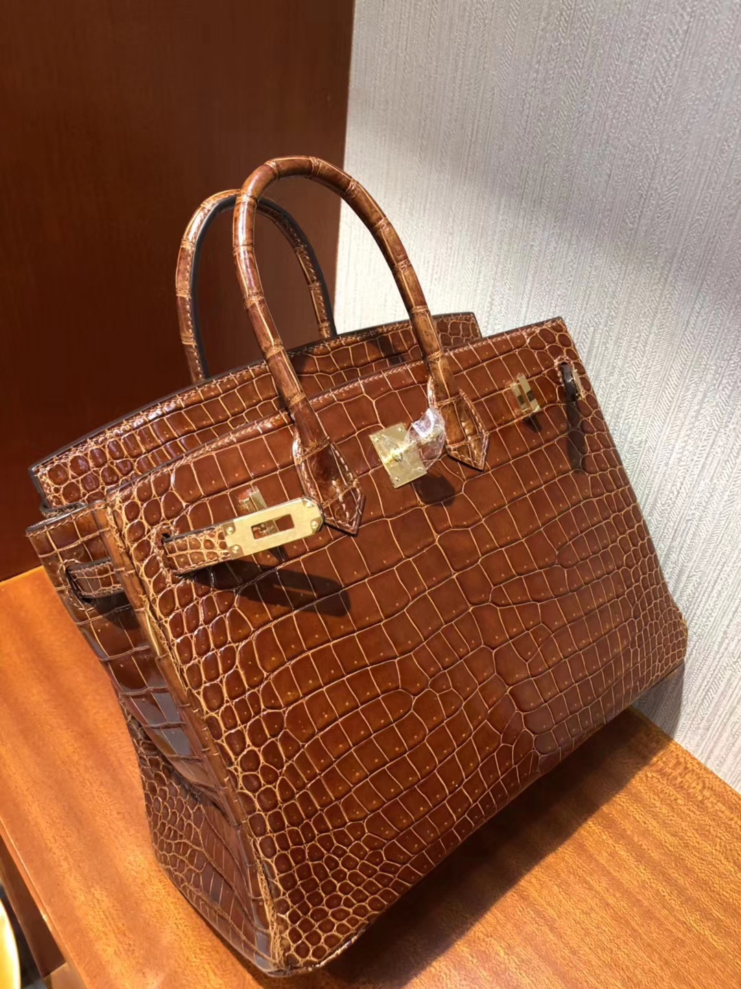 Noble Hermes CK31 Honey Brown Shiny Crocodile Leather Birkin25CM Bag