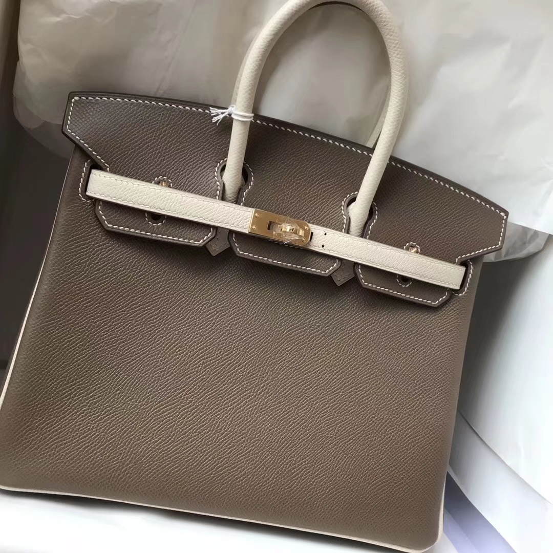 Discount Hermes C18 Etoupe Grey/CK10 Craie Epsom Calfskin Birkin25CM Bag