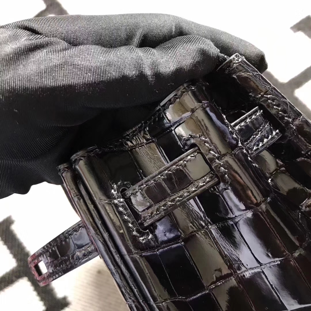 Discount Hermes Black Shiny Crocodile Leather Birkin Bag25CM Gold Hardware