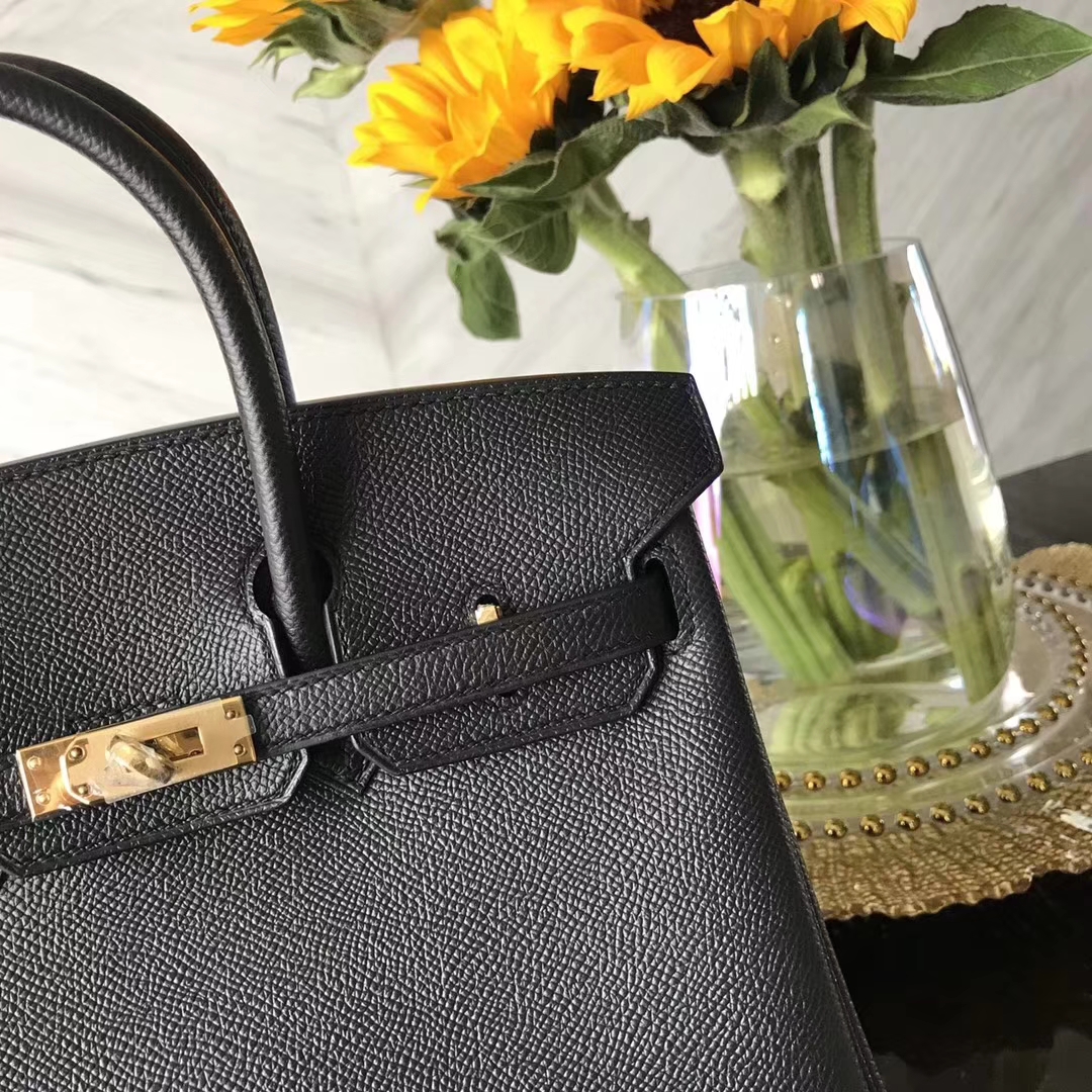 Wholesale Hermes CK89 Black Epsom Leather Birkin25CM Bag Gold/Silver Hardware