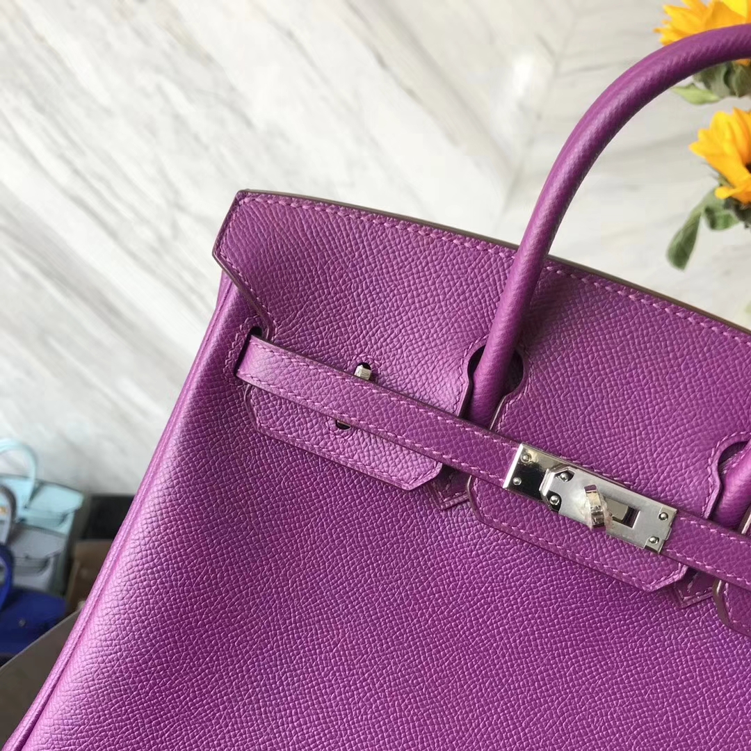 Luxury Hermes P9 Amenone Purple Epsom Calfskin Birkin Bag25CM Gold/Silver Hardware