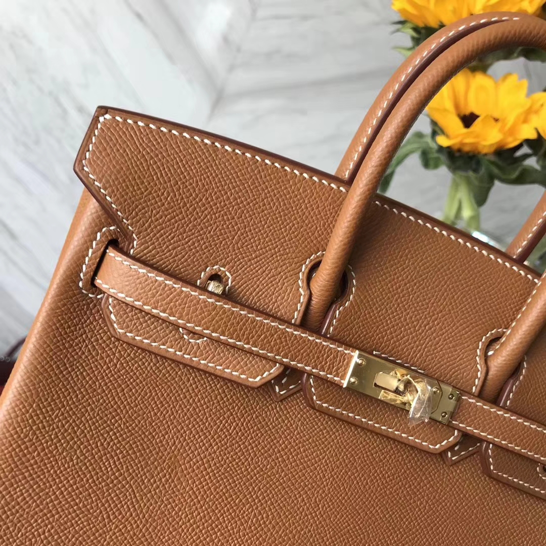 Wholesale Hermes CK37 Gold Epsom Calfskin Birkin Bag25CM Gold Hardware