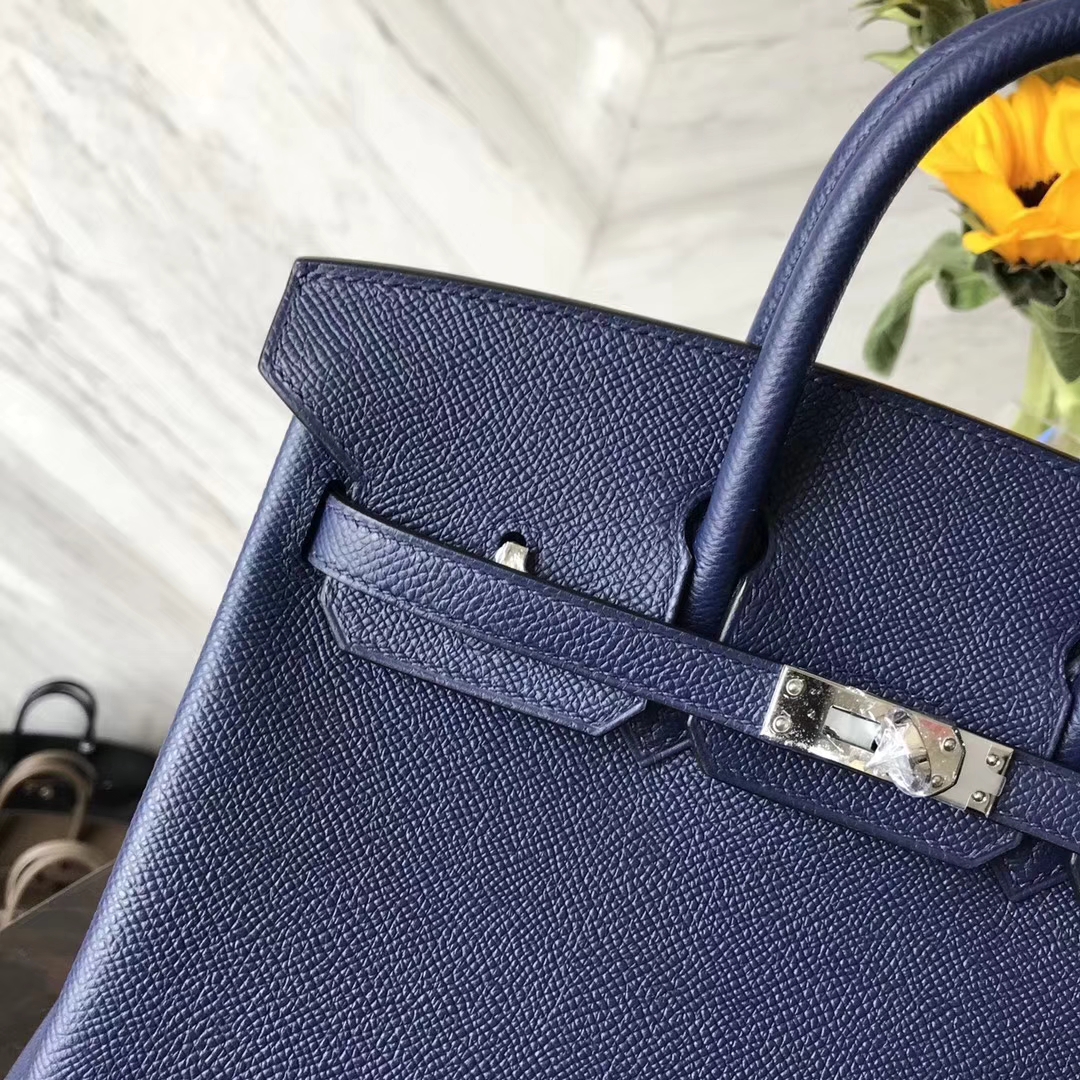 Sale Hermes Epsom Calf Leather Birkin25CM Bag in 73 Blue Saphir Silver Hardware
