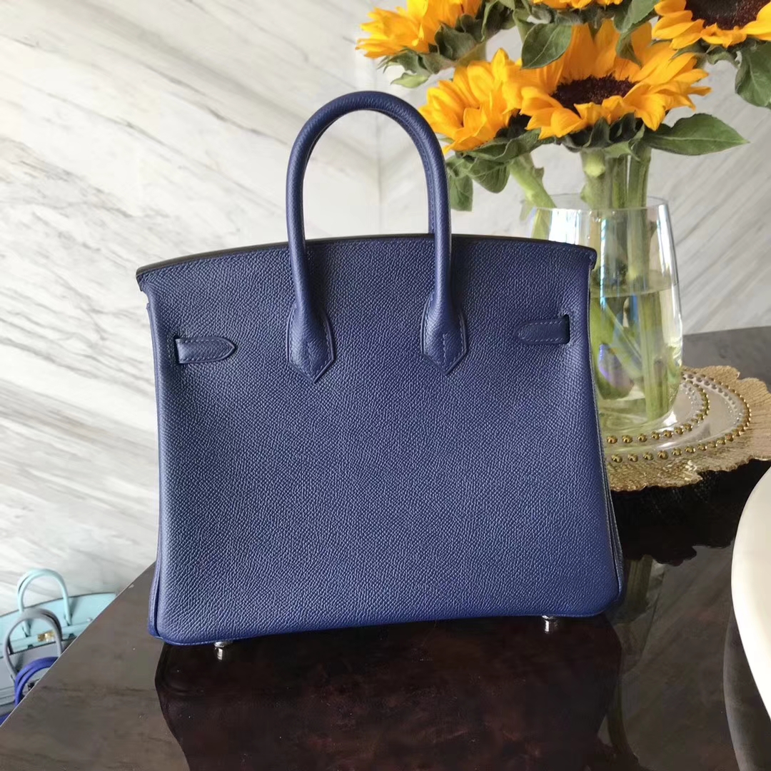 Sale Hermes Epsom Calf Leather Birkin25CM Bag in 73 Blue Saphir Silver Hardware