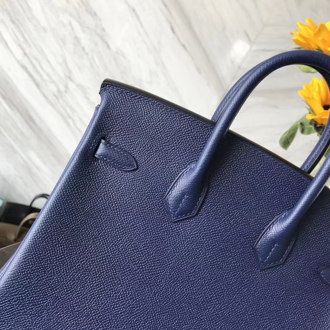 Sale Hermes Epsom Calf Leather Birkin25CM Bag in 73 Blue Saphir Silver Hardware