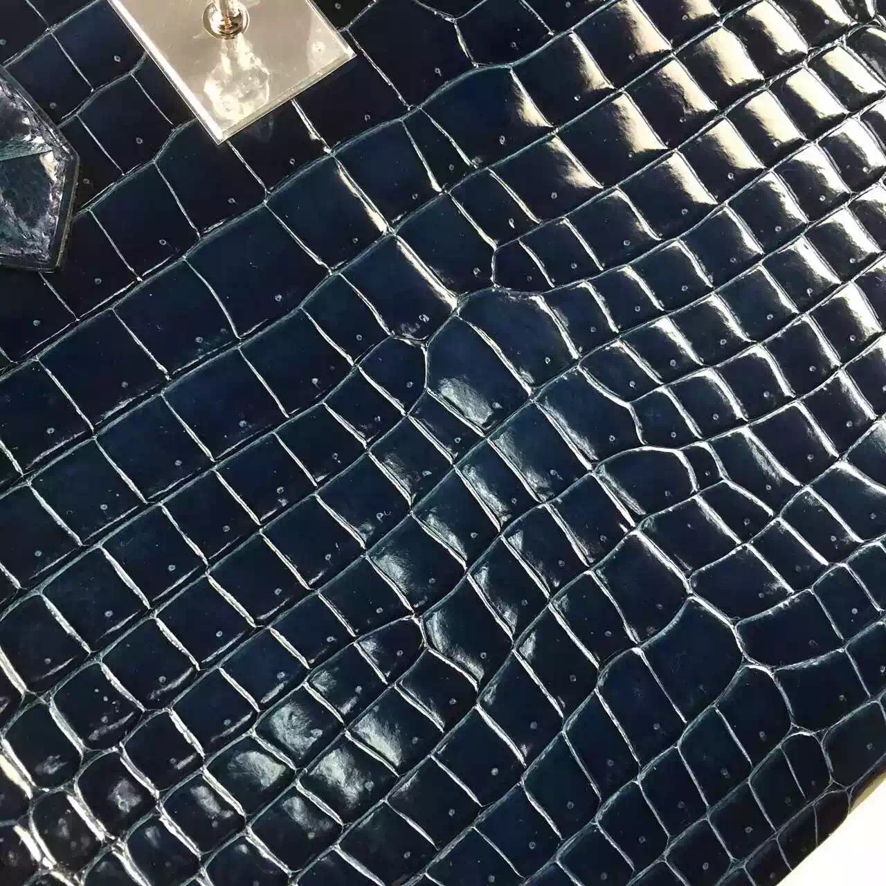 Wholesale Hermes Jean Blue France Crocodile Shiny Leather Birkin 30CM Tote Bag