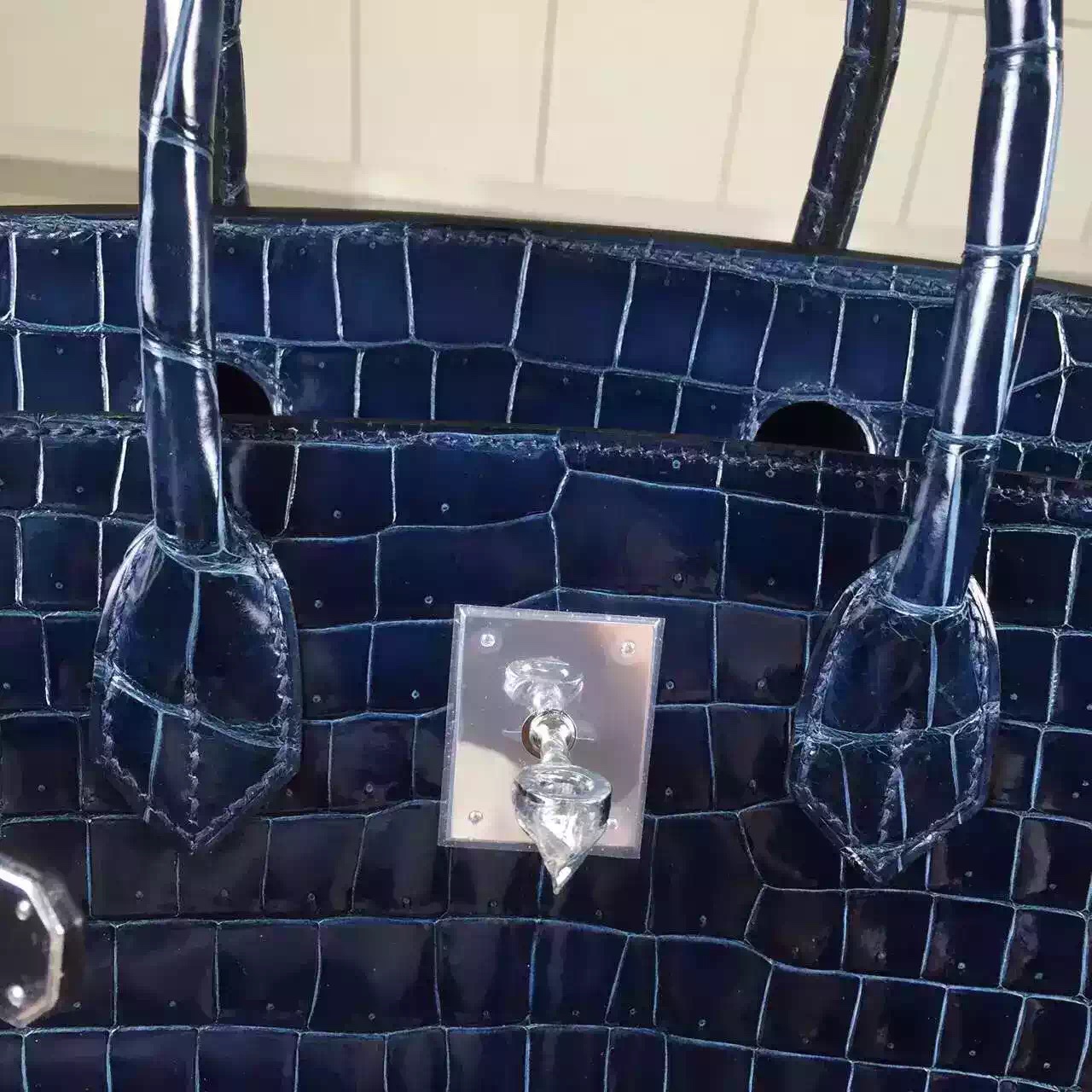Wholesale Hermes Jean Blue France Crocodile Shiny Leather Birkin 30CM Tote Bag