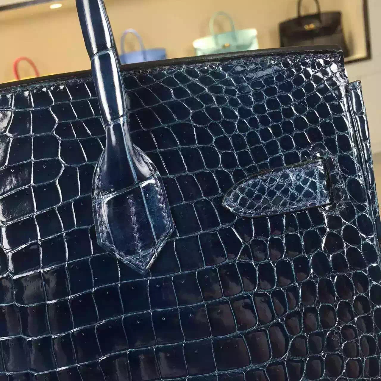 Wholesale Hermes Jean Blue France Crocodile Shiny Leather Birkin 30CM Tote Bag