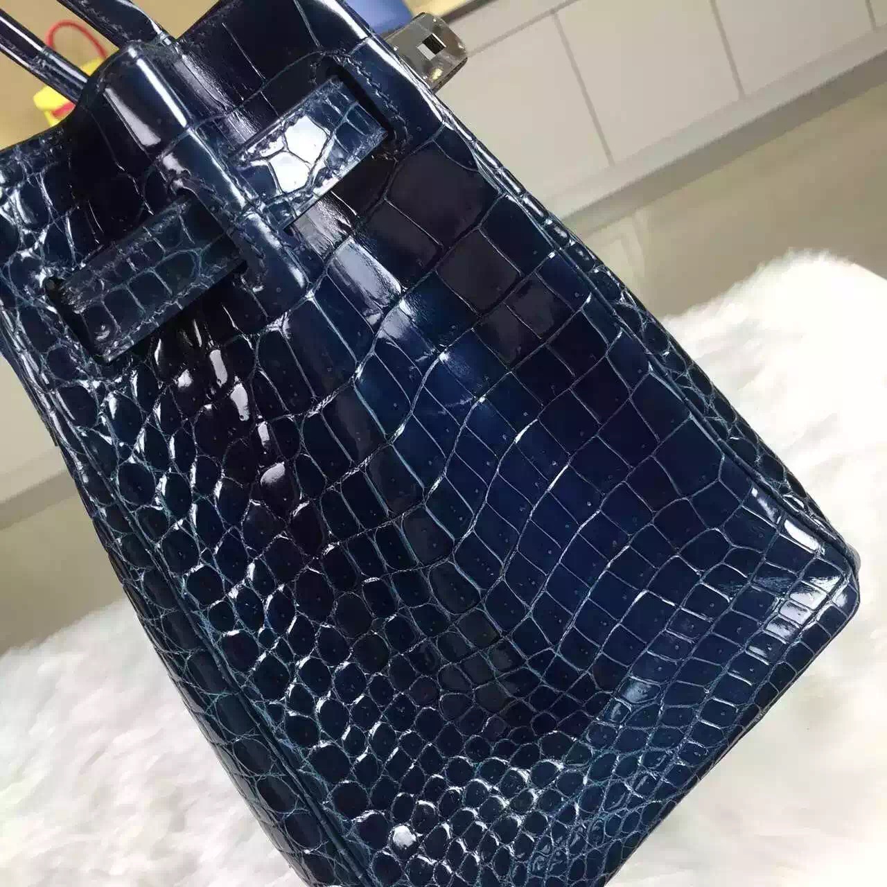 Wholesale Hermes Jean Blue France Crocodile Shiny Leather Birkin 30CM Tote Bag