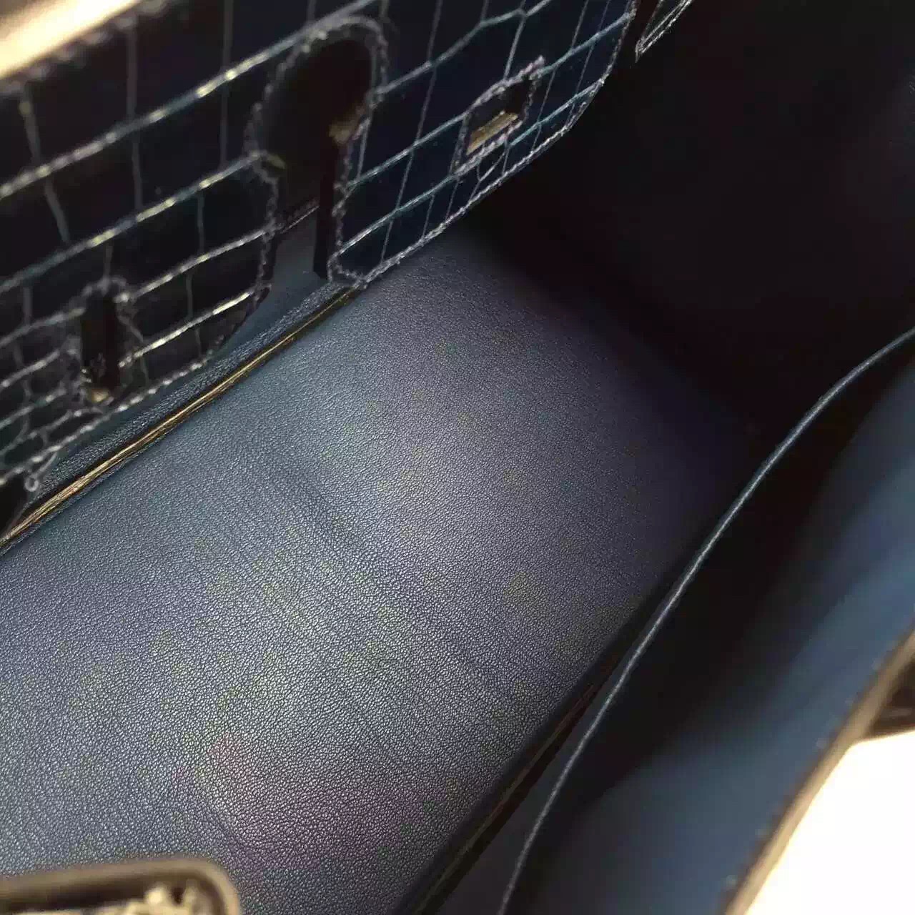 Wholesale Hermes Jean Blue France Crocodile Shiny Leather Birkin 30CM Tote Bag