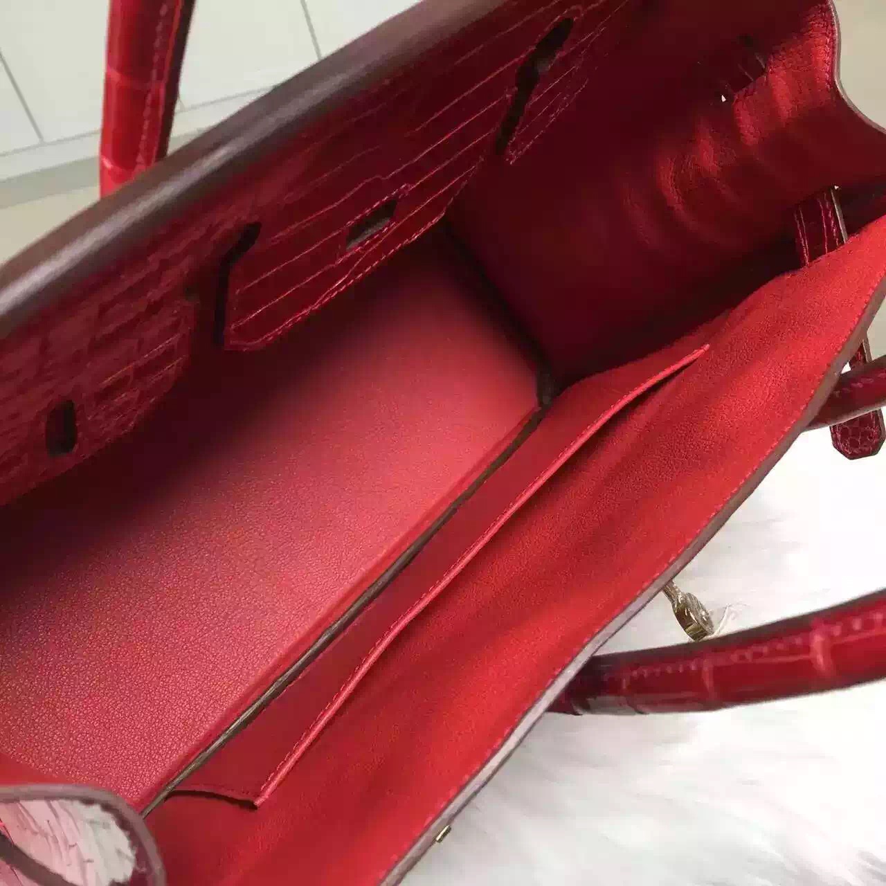 Online Shopping Hermes Birkin Bag 30CM Ferrari Red Crocodile Shiny Skin Gold Hardware