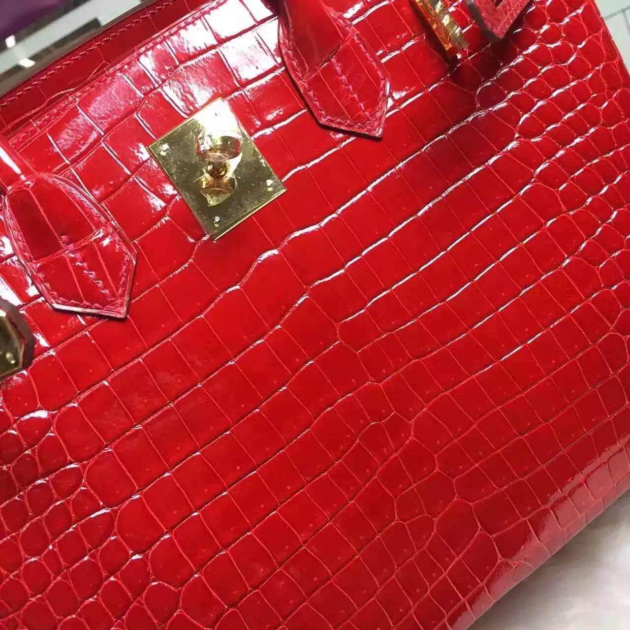 Online Shopping Hermes Birkin Bag 30CM Ferrari Red Crocodile Shiny Skin Gold Hardware