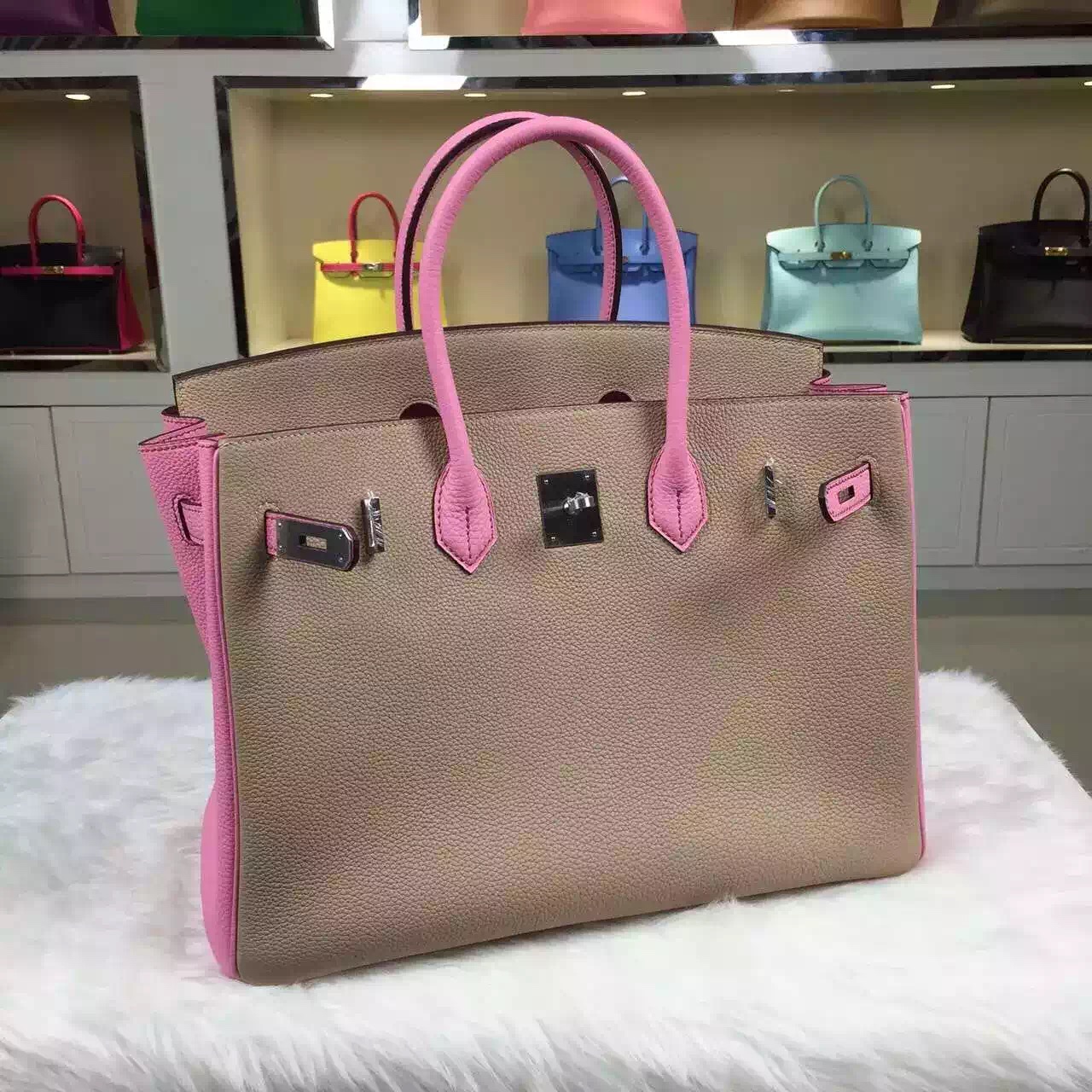 2015 New Hermes HCP Original Togo Leather Two-tone Color Birkin30CM Silver Hardware