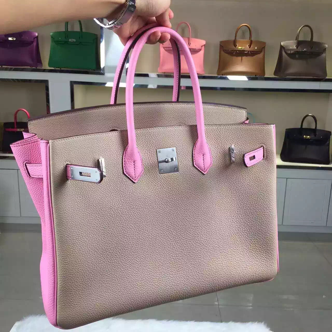 2015 New Hermes HCP Original Togo Leather Two-tone Color Birkin30CM Silver Hardware