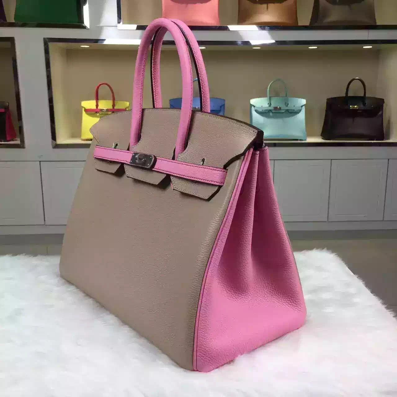 2015 New Hermes HCP Original Togo Leather Two-tone Color Birkin30CM Silver Hardware