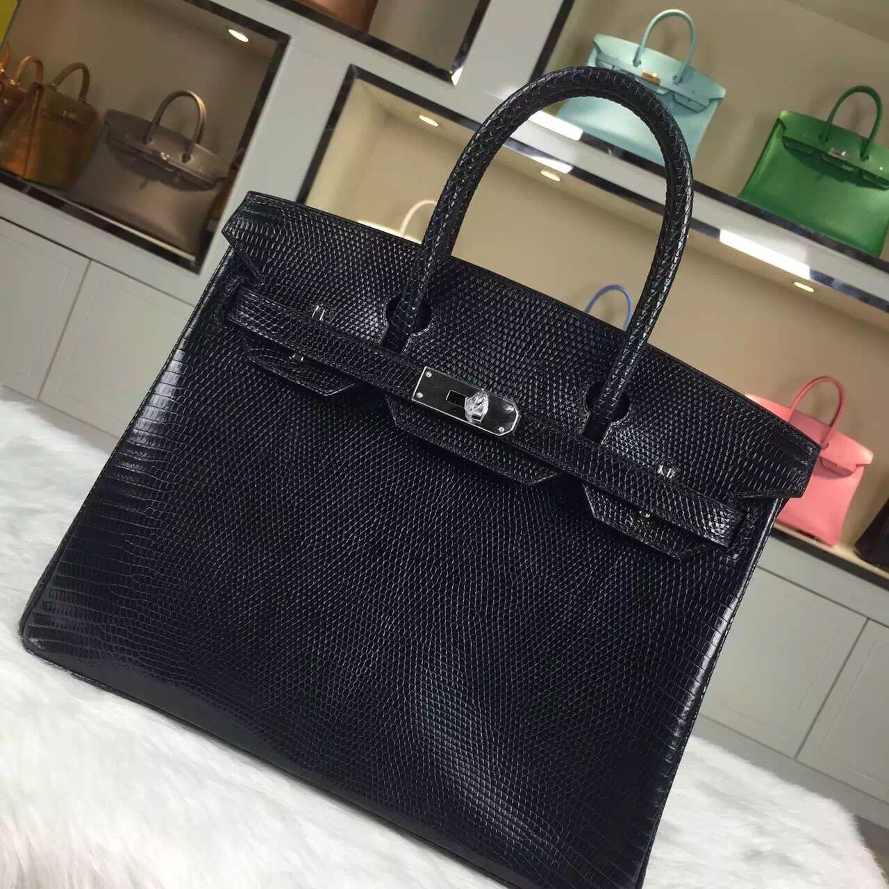 High Quality Hermes Black HCP Lizard Skin Leather Birkin Bag 30CM Silver Hardware