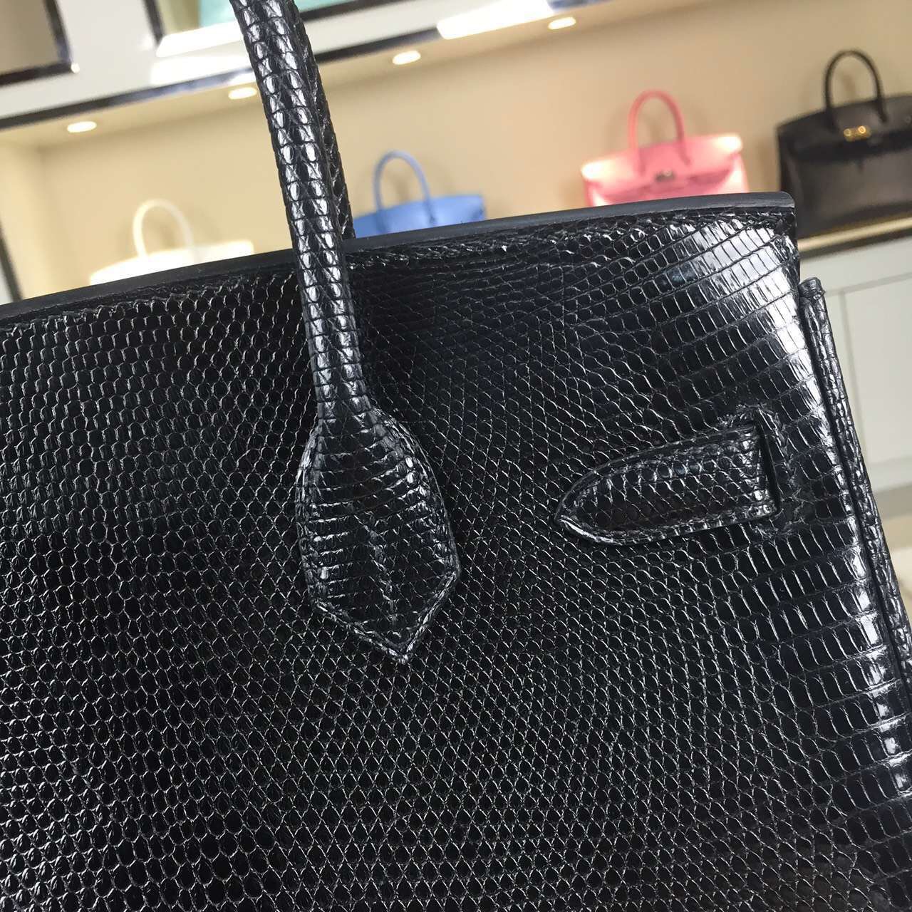 High Quality Hermes Black HCP Lizard Skin Leather Birkin Bag 30CM Silver Hardware