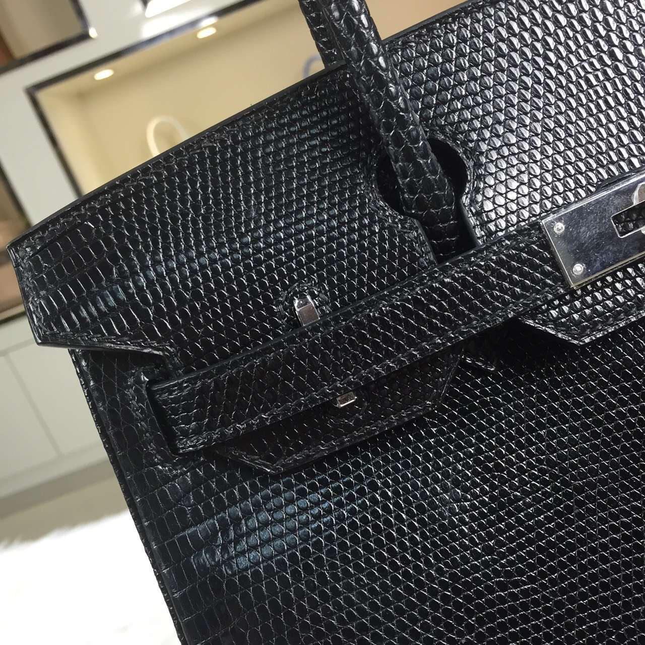 High Quality Hermes Black HCP Lizard Skin Leather Birkin Bag 30CM Silver Hardware