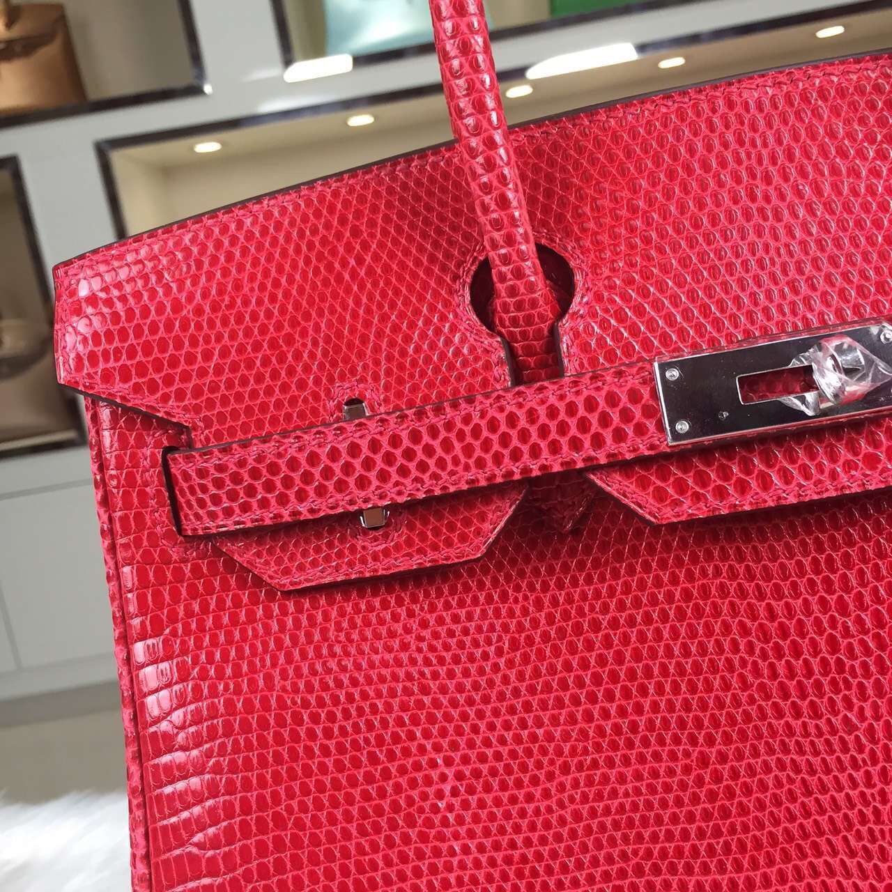 Hand Stitching Hermes Birkin Bag 30cm France Original Lizard Skin in Red