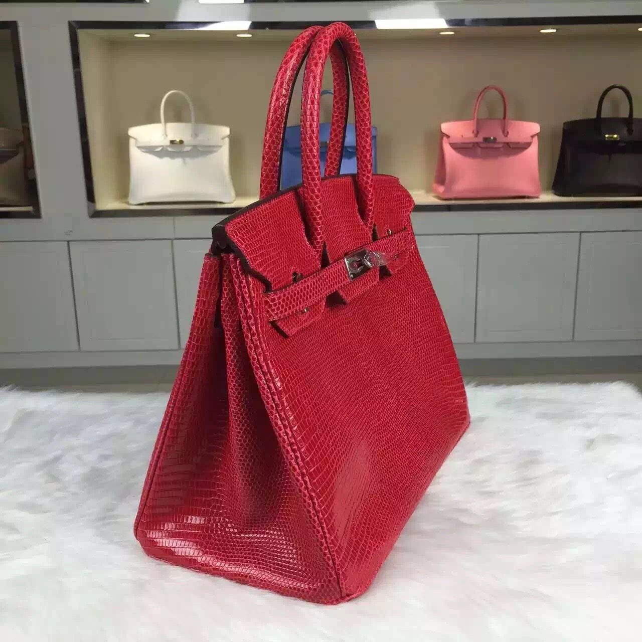 Hand Stitching Hermes Birkin Bag 30cm France Original Lizard Skin in Red