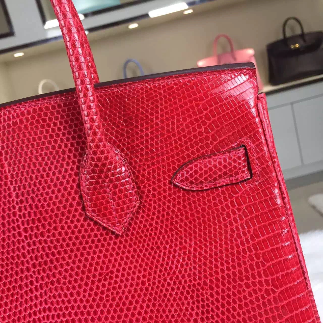 Hand Stitching Hermes Birkin Bag 30cm France Original Lizard Skin in Red