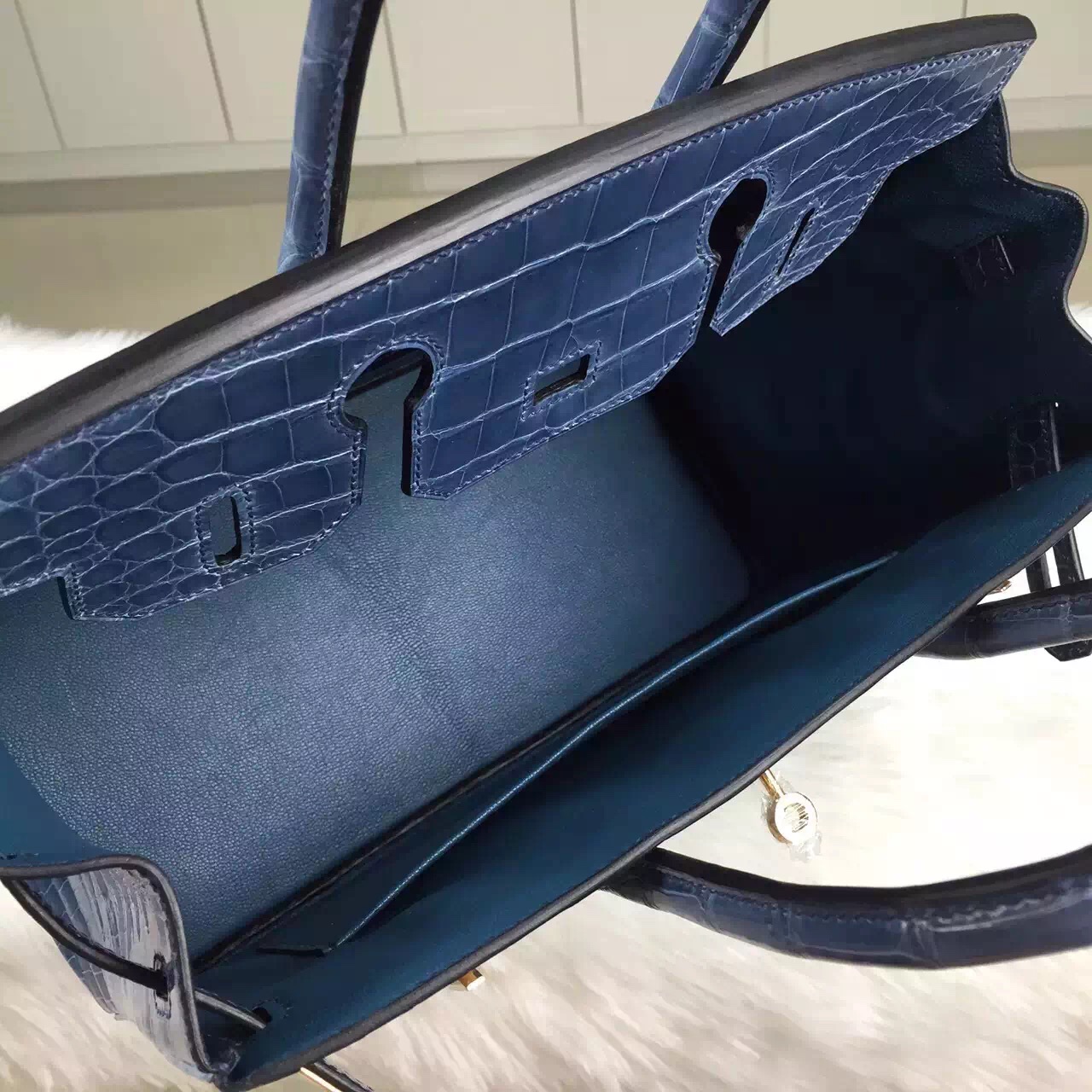 Wholesale Hermes Birkin Bag 30CM Original HCP Crocodile Skin in Blue Jeans
