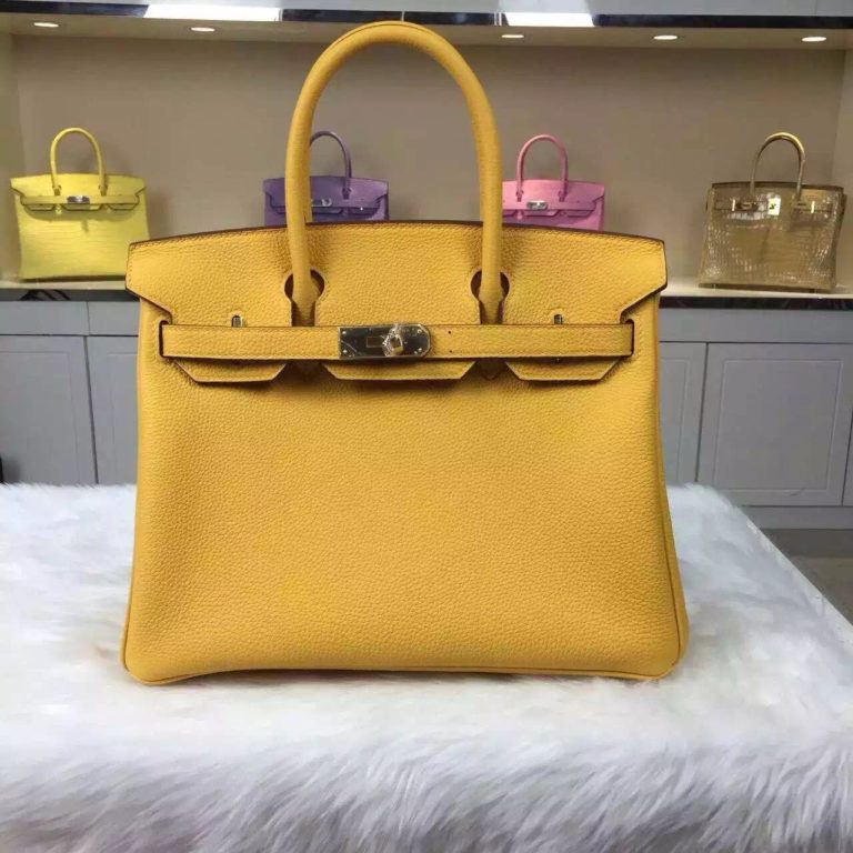 Hand Stitching Hermes 9H Soleil Yellow France Togo Calfskin Leather Birkin Bag  30cm