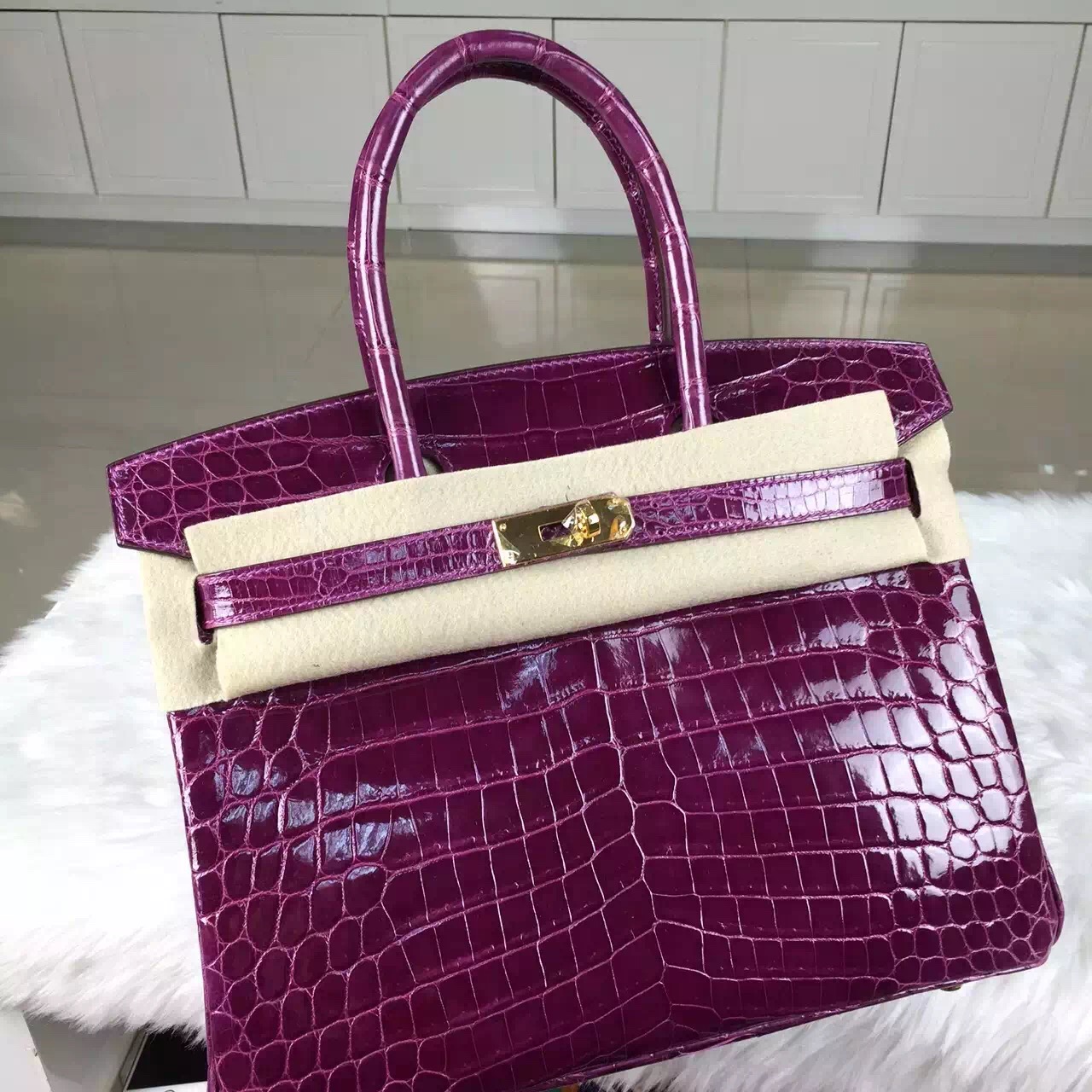 Discount Hermes Birkin Bag 30cm Grape Purple Crocodile Skin Leather Tote Bag