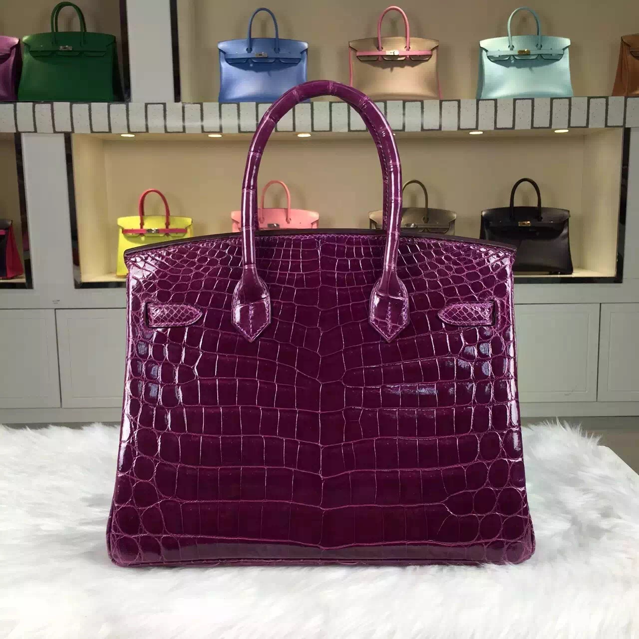 Discount Hermes Birkin Bag 30cm Grape Purple Crocodile Skin Leather Tote Bag