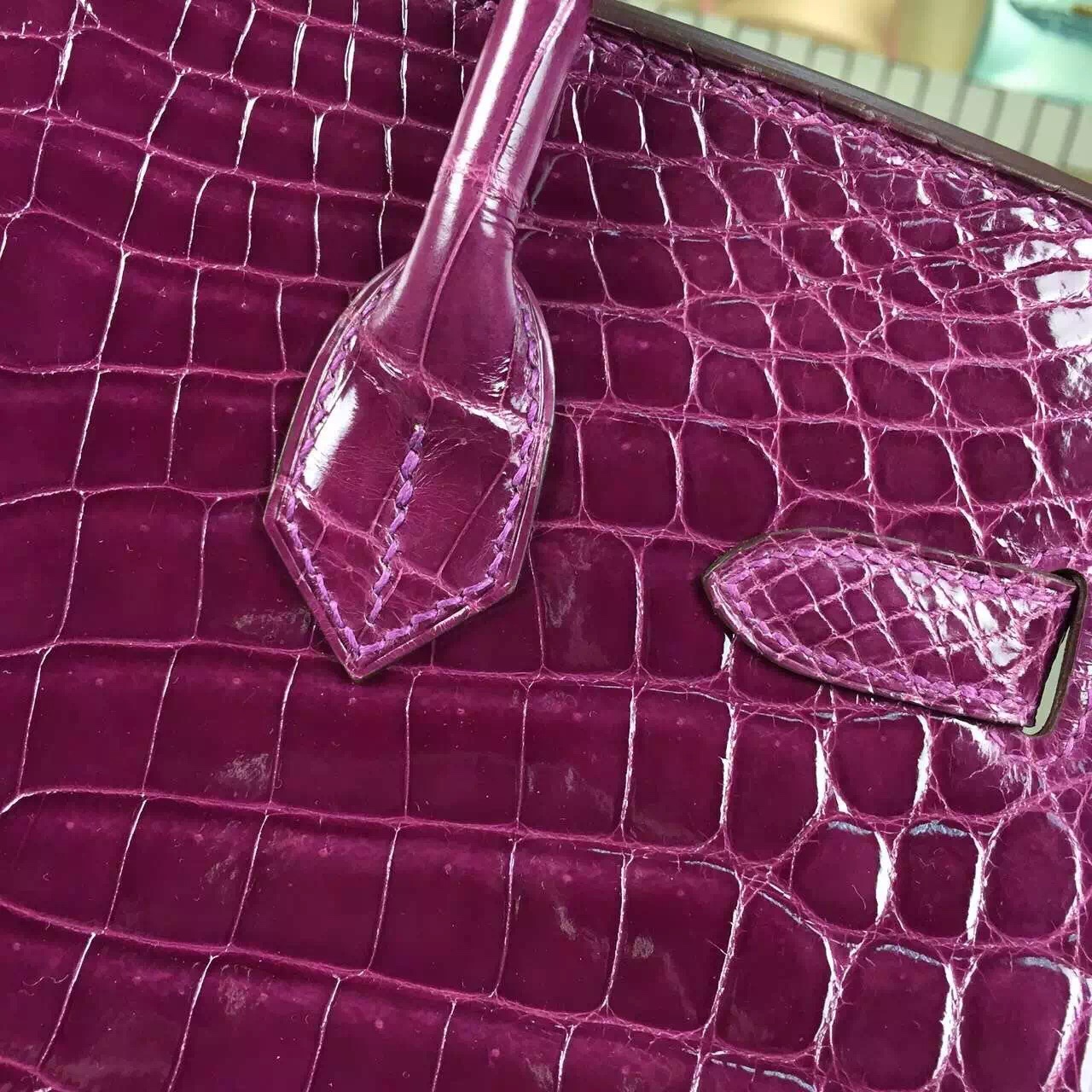 Discount Hermes Birkin Bag 30cm Grape Purple Crocodile Skin Leather Tote Bag