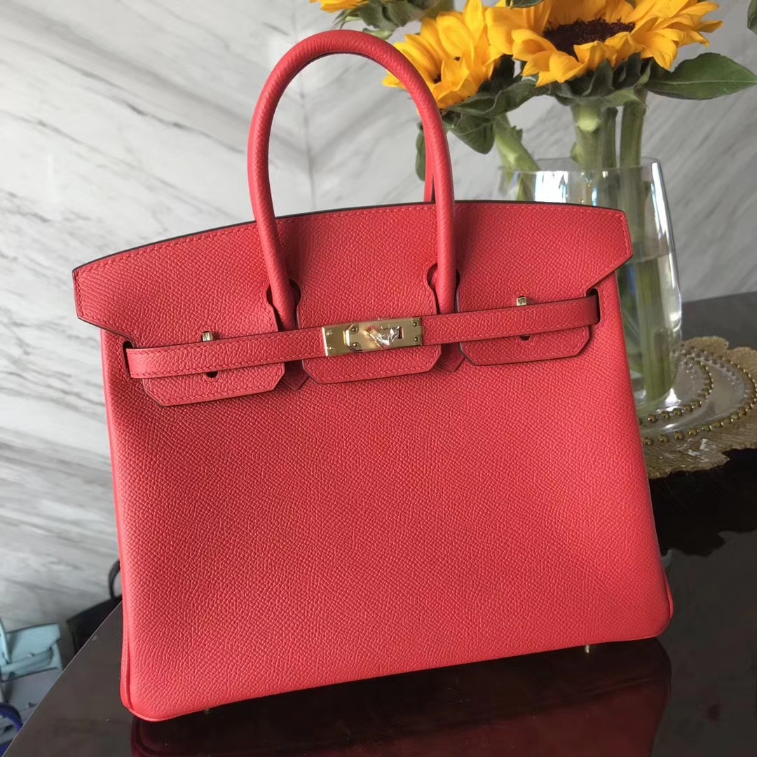 Pretty Hermes S5 Rouge Tamato Epsom Calf Leather Birkin25CM Bag Gold Hardware