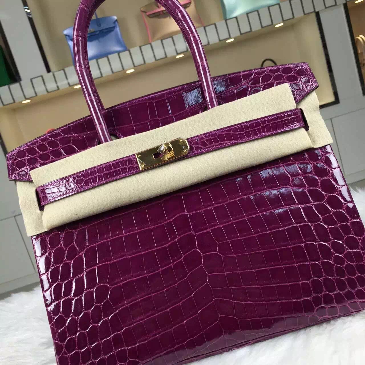 Discount Hermes Birkin Bag 30cm Grape Purple Crocodile Skin Leather Tote Bag