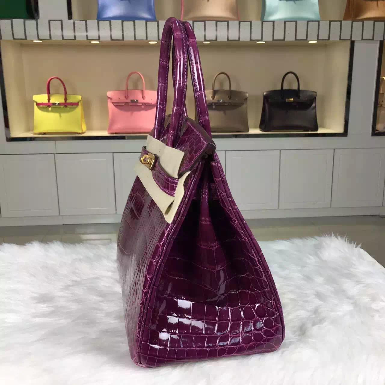Discount Hermes Birkin Bag 30cm Grape Purple Crocodile Skin Leather Tote Bag