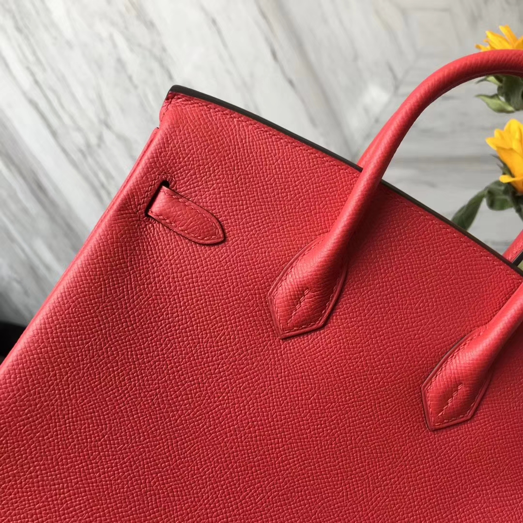Pretty Hermes S5 Rouge Tamato Epsom Calf Leather Birkin25CM Bag Gold Hardware