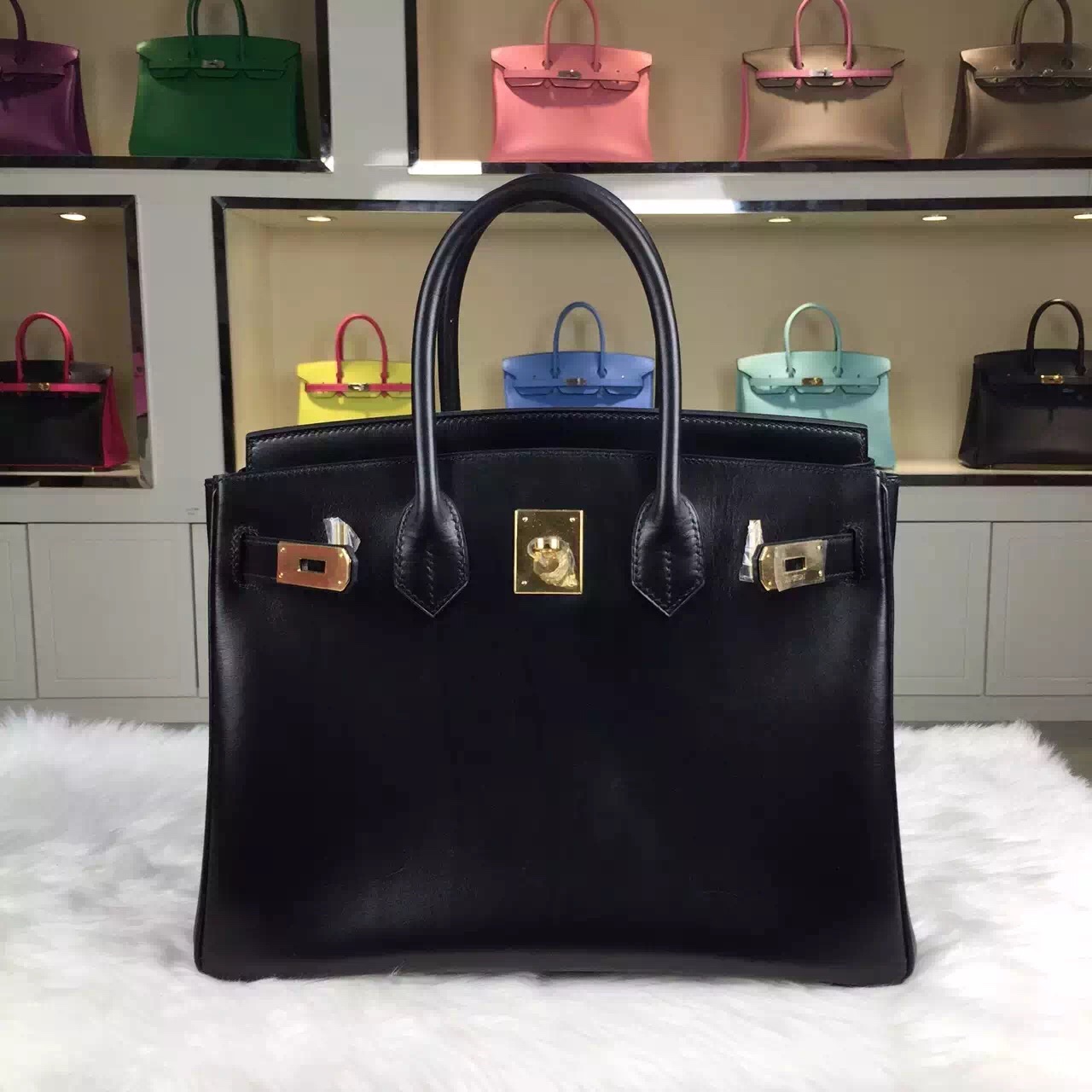 High Quality Hermes Black France Box Calf Leather Birkin Bag 30cm Gold Hardware