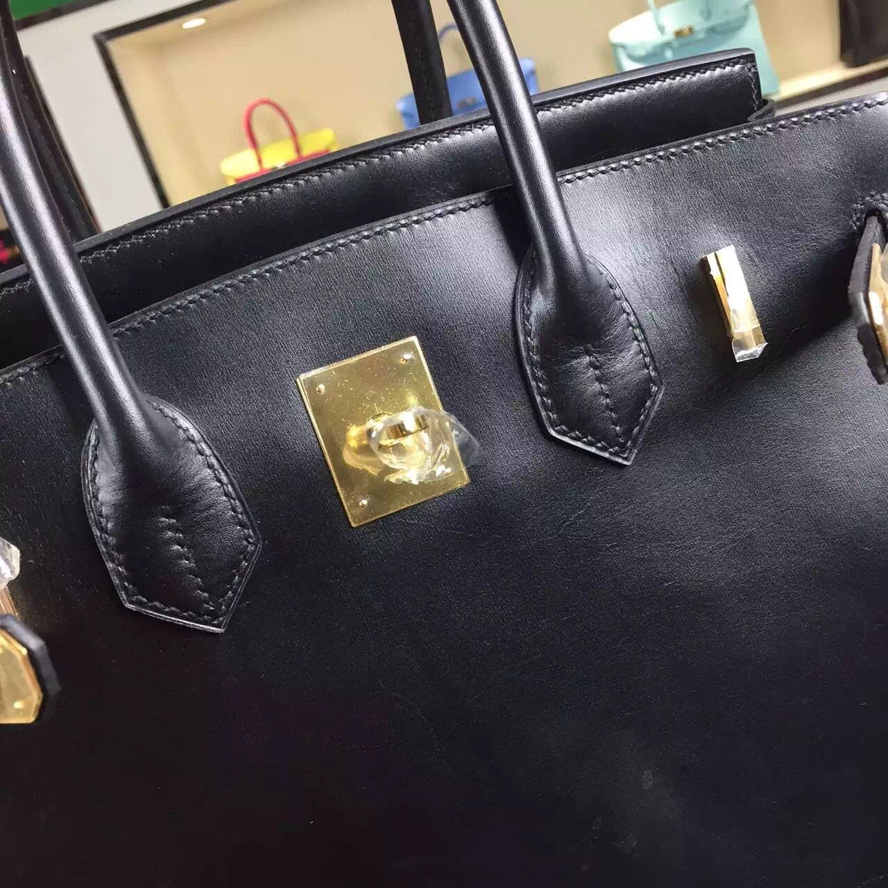 High Quality Hermes Black France Box Calf Leather Birkin Bag 30cm Gold Hardware