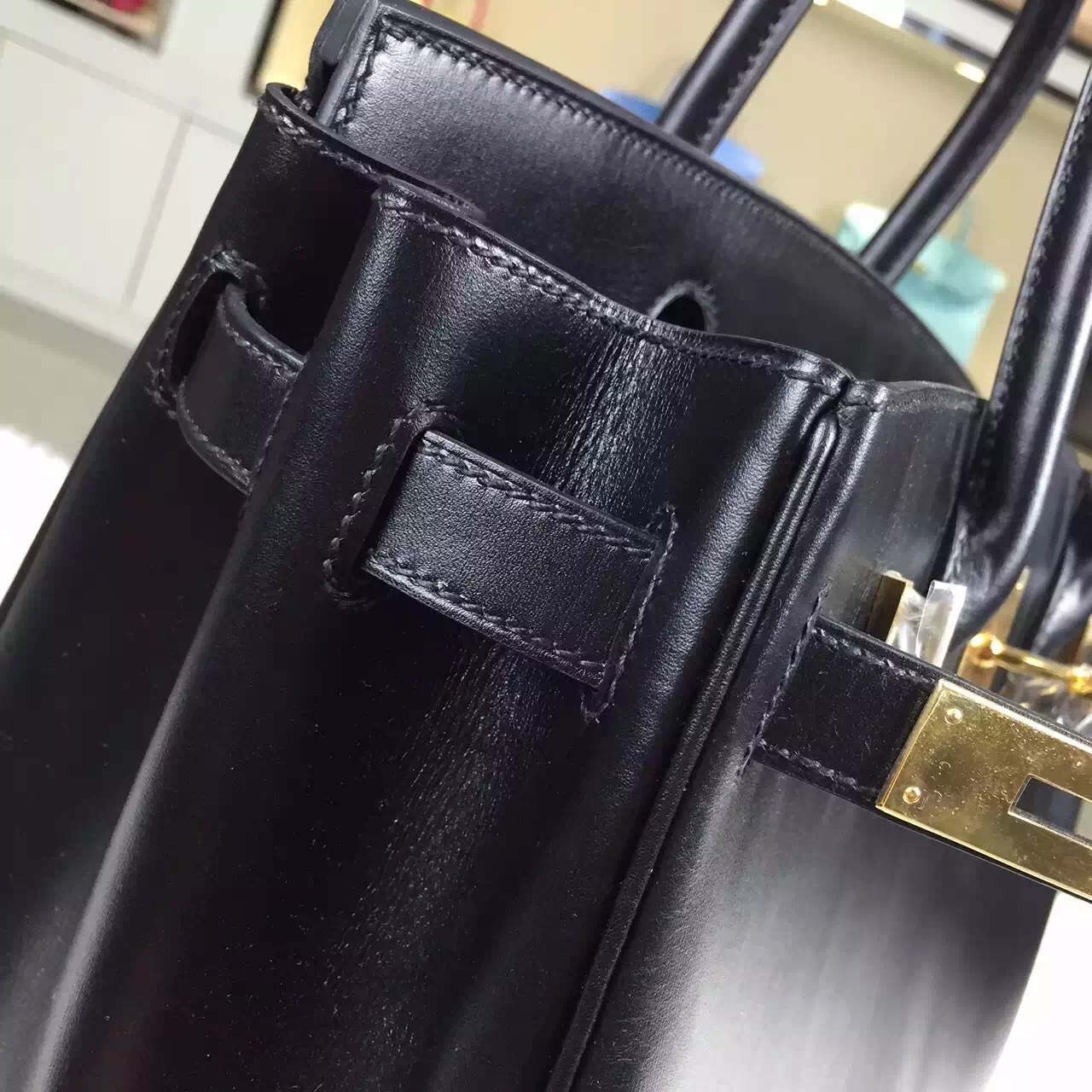 High Quality Hermes Black France Box Calf Leather Birkin Bag 30cm Gold Hardware