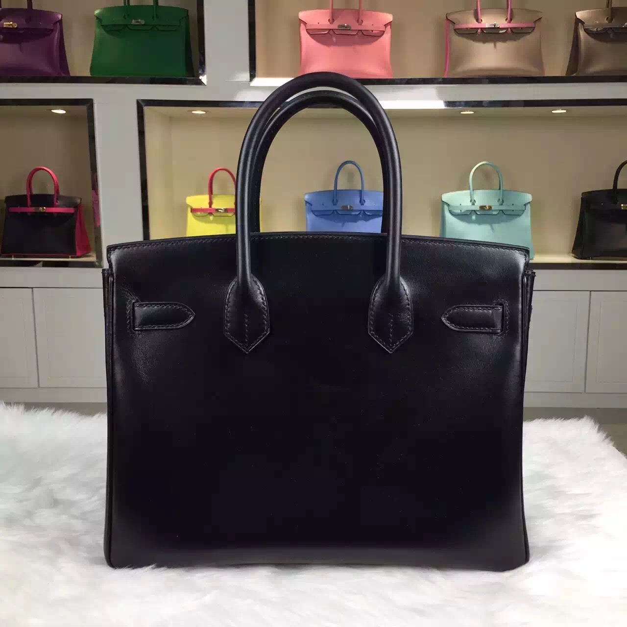 High Quality Hermes Black France Box Calf Leather Birkin Bag 30cm Gold Hardware