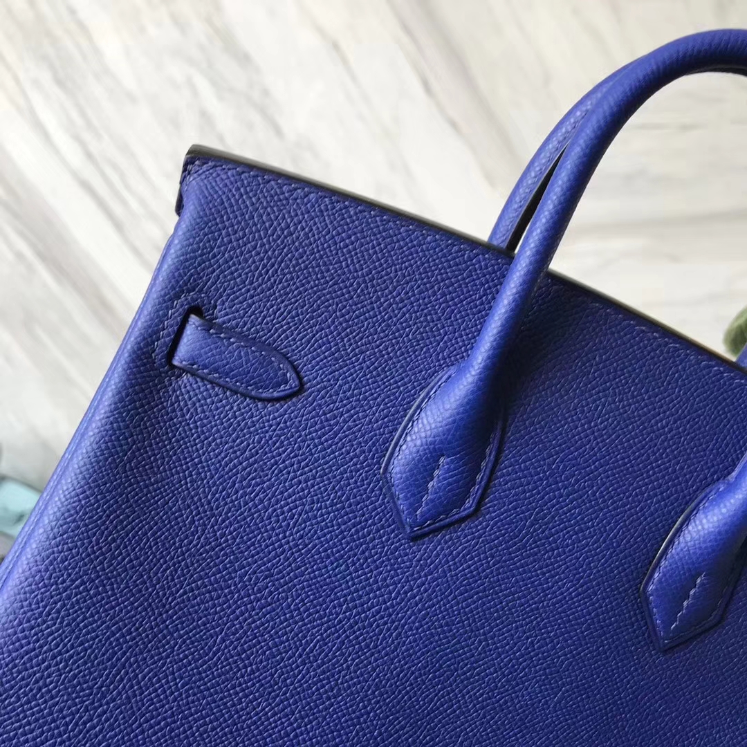 Hot Sale Hermes Epsom Calf Birkin Bag25CM in 7T Blue Electric Gold Hardware