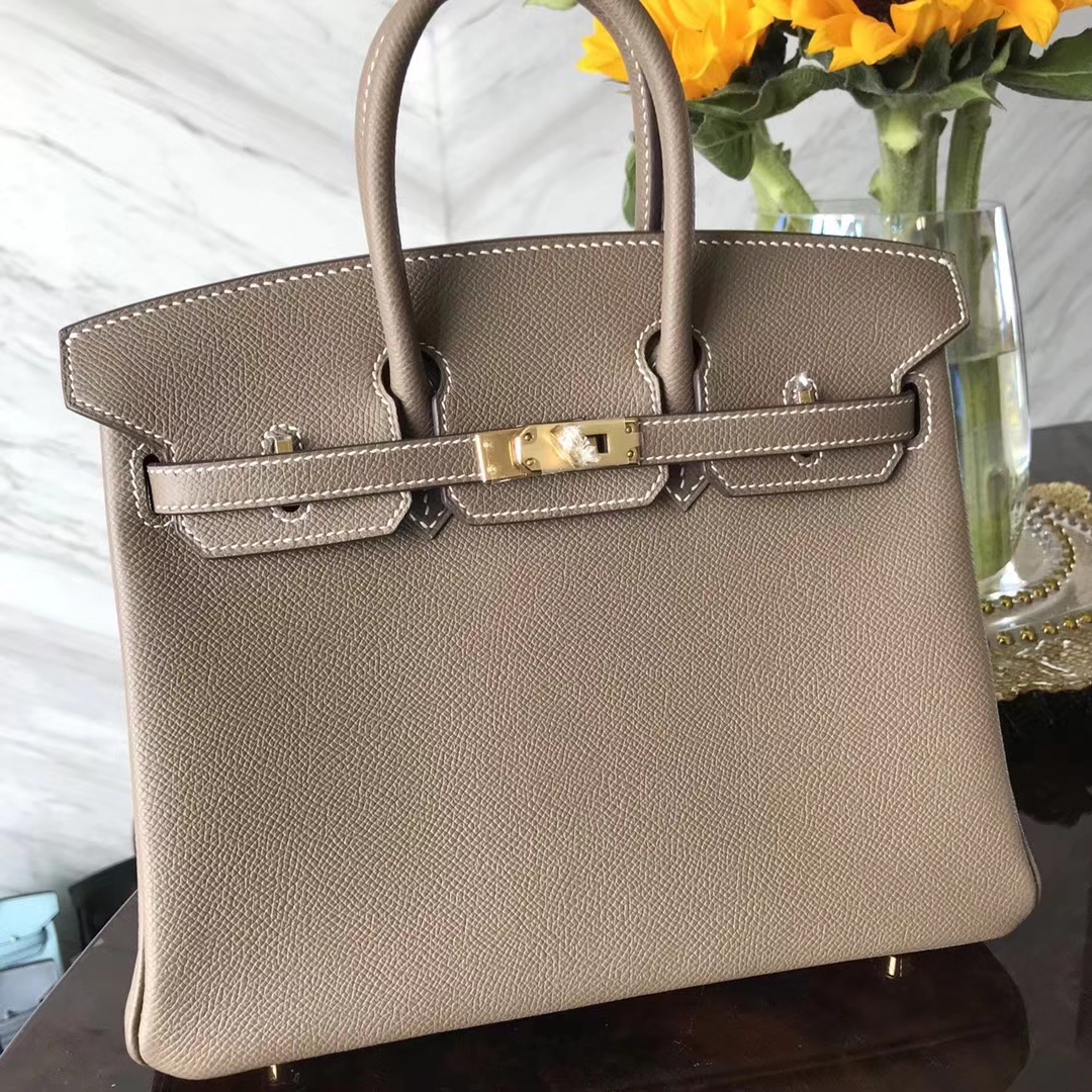 Hermes Classic Bags C18 Etoupe Grey Epsom Calf Leather Birkin25CM Tote Bag