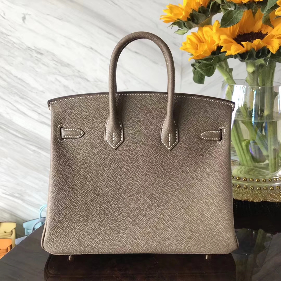 Hermes Classic Bags C18 Etoupe Grey Epsom Calf Leather Birkin25CM Tote Bag