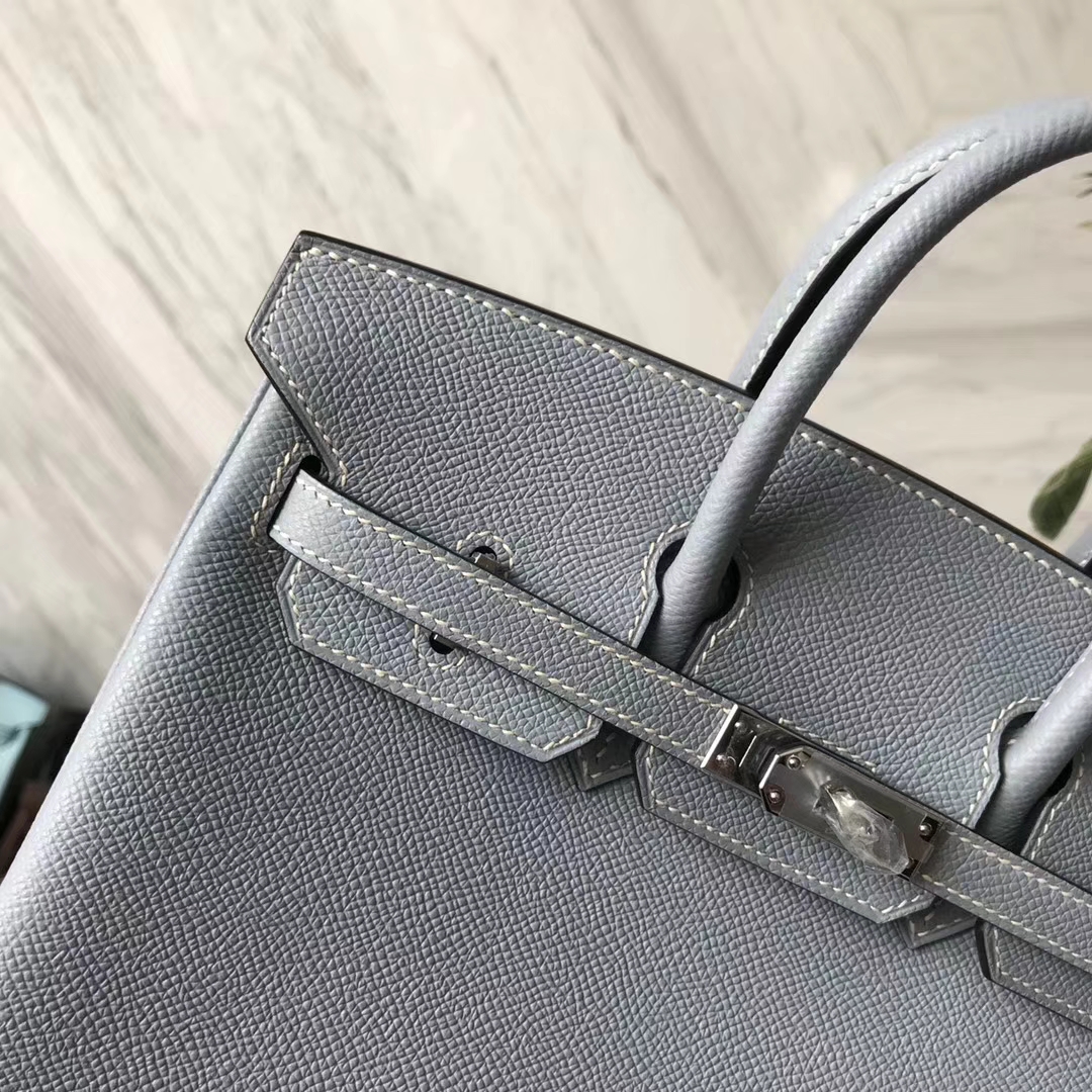 Fashion Hermes Epsom Calf Leather Birkin25CM Bag in J7 Blue Lin Silver Hardware