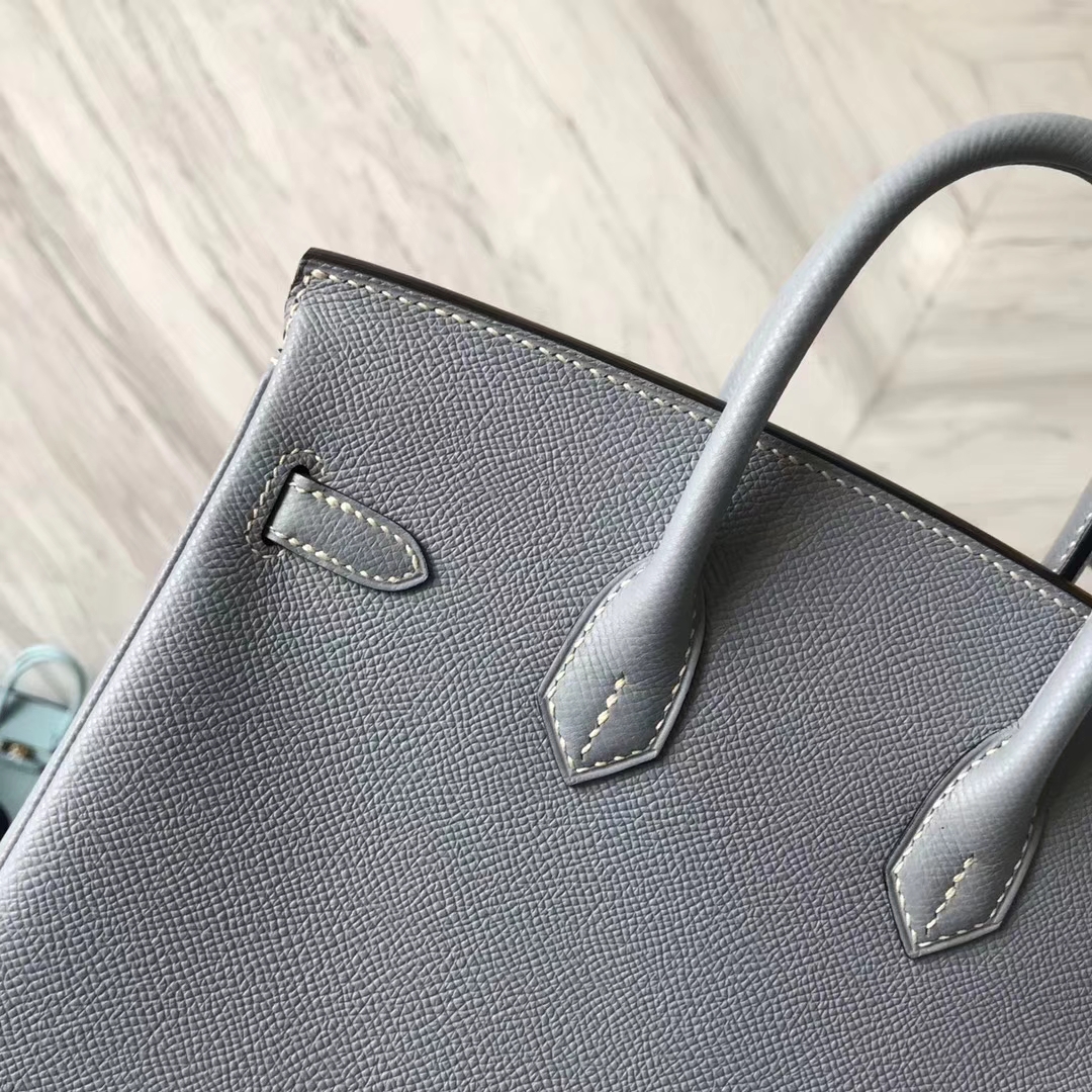 Fashion Hermes Epsom Calf Leather Birkin25CM Bag in J7 Blue Lin Silver Hardware